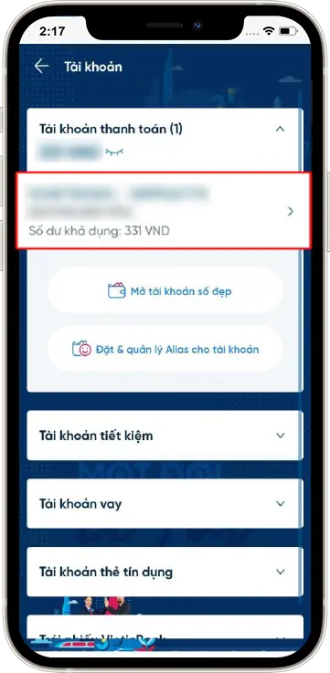 Bước 2: Ở mục Số dư khả dụng » Chọn mũi tên